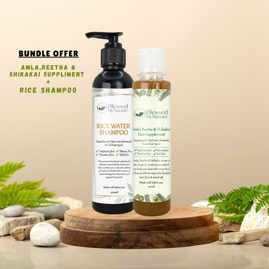 AMLA REETHA AND SHIKAKAI SUPPLIMENT + RICE WATER SHAMPOO